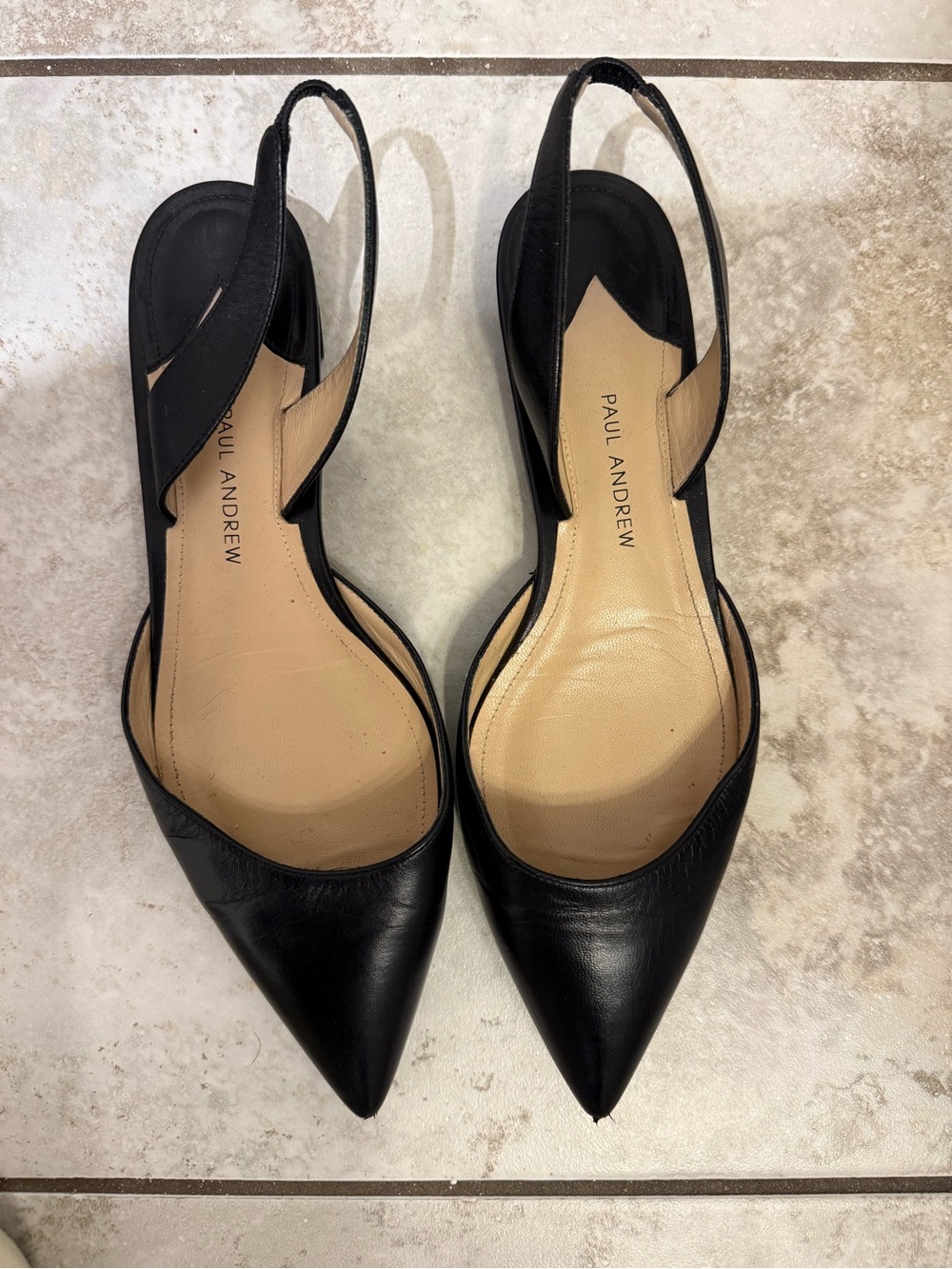 Paul Andrew Black Leather Pointed Slingback Heels